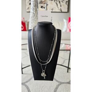 Calvin Klein Silver Multi Layered Charm Necklace New